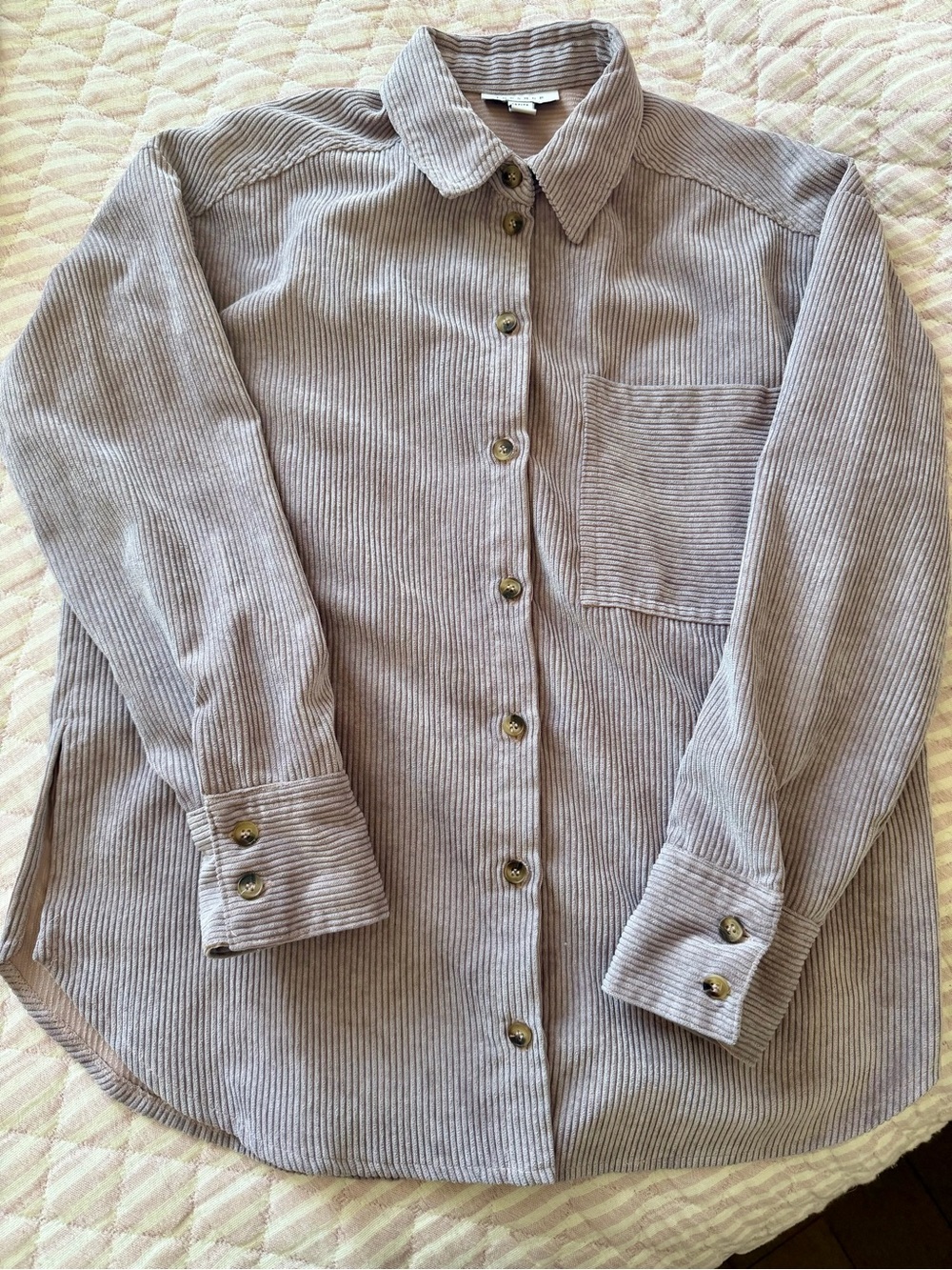 Topshop Petite Ribbed Corduroy Button Shirt in Light Taupe